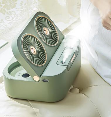 China Hotel 2021 New 1.4L Ultrasonic 4000mAh Air Cooler Battery Operated Electronic Dual Jet Fan Portable Humidifier Fan for sale