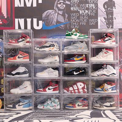 China Plastic Front Sneakers Storage Shoe Box Stackable Organizer Acrylic Drop Storage Gloval Home Viable Clear Sneaker Box for sale