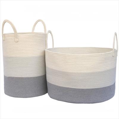 China MAISON DE GLOVAL Woven Cotton Rope Storage Basket with Handles Large Basket for Nursery Laundry Towel Diaper Kids Toy Storage for sale