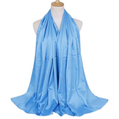 China Popular Fashion Women's Solid Color Satin Hijab Stain Muslim Curved Silk Scarves for sale