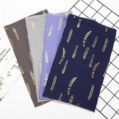 China Hot Selling Popular Polyester Cotton Hijab Simple Soft Scarf Glitter Gold Glitter Shawl for sale