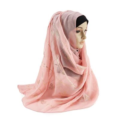 China Fashionable New Arrive Cotton Leaf Pattern Women Muslim Hijab Canvas Embossed Scarf for sale