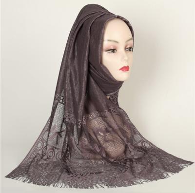 China Hot Selling Polyester Women Lace Up Thin Scarf Muslim Summer Shawl Hollow Scarf for sale