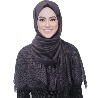 China Wholesale Polyester Women Lace Up Thin Scarf Muslim Summer Shawl Hollow Scarf for sale