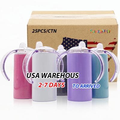 China Sustainable USA Warehouse Free Shipping 12oz 360ml Sublimation Blanks Mug Kids Glitter Sublimation Sparkle Sippy Cups With Two Lids for sale