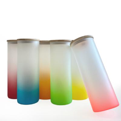 China Free Shipping Sublimation 25oz Gradient Color Frosted Glass Bottle From US Overseas Sustainable Warehouse With Straw And Bamboo Lid for sale