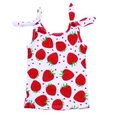 China New Design Sustainable Baby Clothes Beautiful Strawberry Printed Tops For Kids Shirts Toddler Sleeveless Shoulder - Bow Clothes for sale