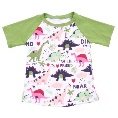 China Viable Green Color Sports Apparels For Kids Dinosaur Printed Short Sleeve Boy's T-shirt Cotton Spandex Kids Clothes for sale