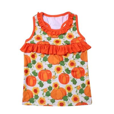 China Underwaist Breathable Sleeveless Wholesale Milk Supplier High Fashion Baby Halloween Day Pumpkin Design Silk T-shirts for sale