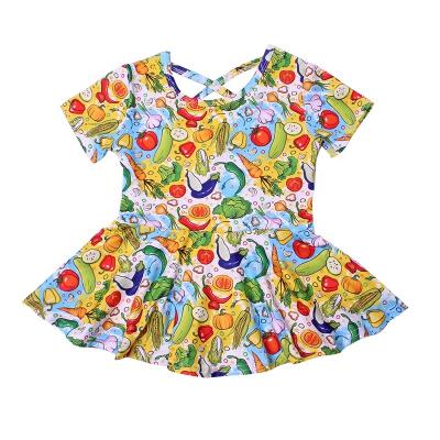 China 2020pictures Breathable Fashion Toddler Girl Short Sleeve Milk Print Silk Vegetable Peplum Types Clothes Toddler Girl Smocked Top Clothes for sale