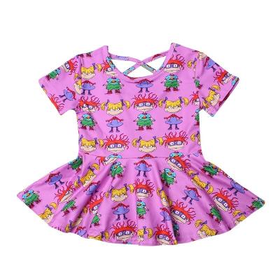 China Kids clothing boutique18years girl breathable smocked top clothes hot sale cartoon cute milk silk print peplum for summer shorts sleeve for sale