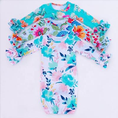 China Milk Silk Wholesale Kids Boutique Clothes Floral Design Baby Sleep Berry Ruffles Sleeve Toddler Onesie Printed Fancy Style for sale