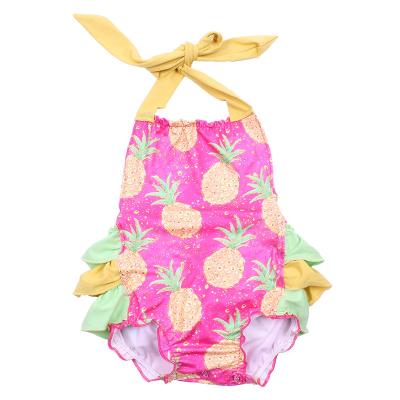 China Polyester/Cotton/Spandex Pineapple Printed Baby Clothes Elastic Band On Leg Newborn Rompers Button Release Overalls For Kids for sale