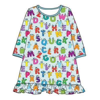 China Breathable Fashion White Letter Design Back To School Kid Dress Summer Babies Clothing for sale