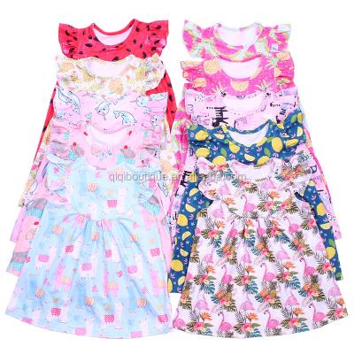 China Wholesale Breathable Cute Little Girl Printing Short Sleeve Summer Boutique Round Neck Dress for sale