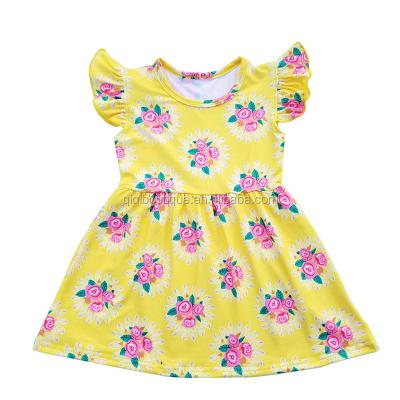 China Breathable Interesting Yellow Color Dress For Cute Girls Floral Pattern Kids Apparels for sale