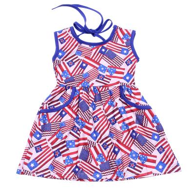 China Breathable 4th of July Festival Toddler Dress Halter Baby Dresses Pocket Like Kids Dresses Summer Printed Clothes for sale