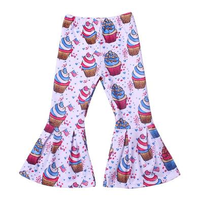 China 2020wholesale breathable newborn baby clothes 4th of july cake print rocket leggings bell bottom patriotic pants new arrival kid clothes for sale