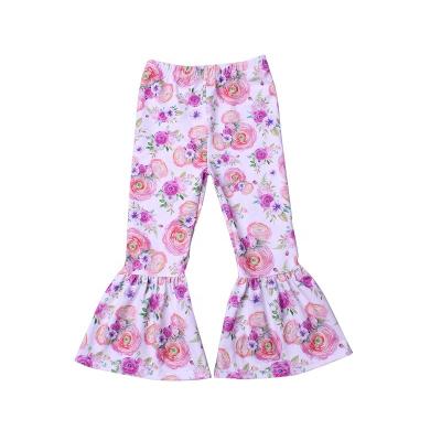 China Pretty Floral Breathable Fancy Baby Girls Boutique Clothing Rocket Leg Warmers Pants For Toddler Vintage Style Bell Bottom Pants for sale