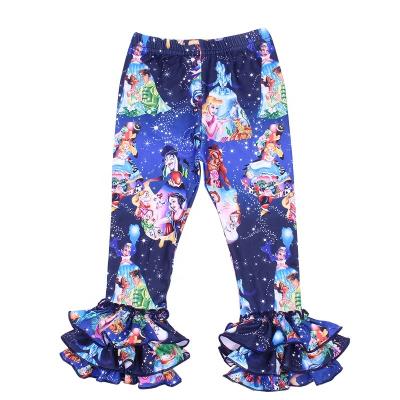 China Wholesale Breathable Newborn Baby Clothes Princess Print Blue Triple Leg Warmers Cute Cartoon Kids Ruffle Pants New Pattern New for sale