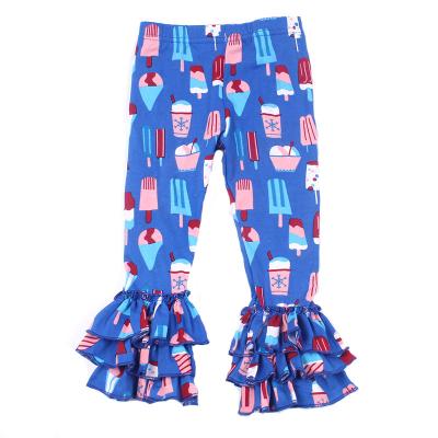 China Wholesale Breathable Ruffle Icing Legging Pants For Kids Lines Blue Color Cartoon Silk Pants For Winter And Fall Winter Warm Tight Trousers for sale