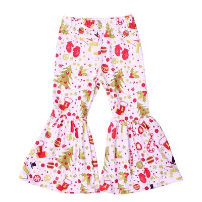 China Hot Sale Bell Bottom Ruffle Breathable Pants For Christmas Cartoon Ruffles Long Pants For Babies Toddler Boutique Clothing Holiday for sale