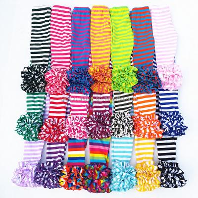 China Multi viable - color options for baby leggings stripes pattern cotton girls pants nice ruffles kids apparels for sale