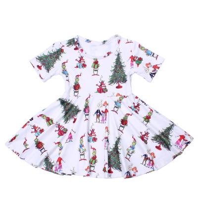 China Breathable children wear with discount Korean children's clothing Christmas cartoon milk silk dress with short sleeve girl pirouette dress for party for sale