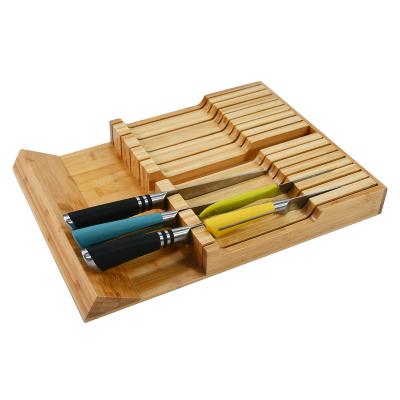 China 2022 New Design Viable Universal Wooden Knife Storage Cutter Blocks Inserts Bamboo Kitchen Drawer Organizer Tray For Knives for sale