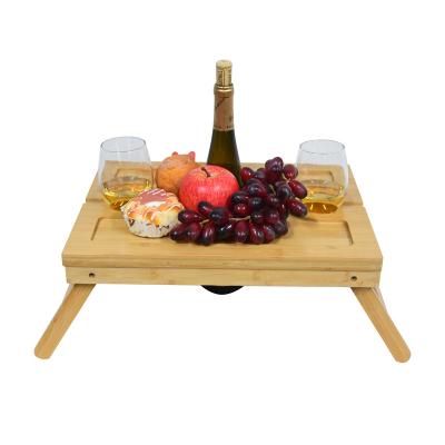 China Modern Bamboo Wine Table and Party Puzzle Tray Portable Picnic Table for Outdoor Picnic for sale