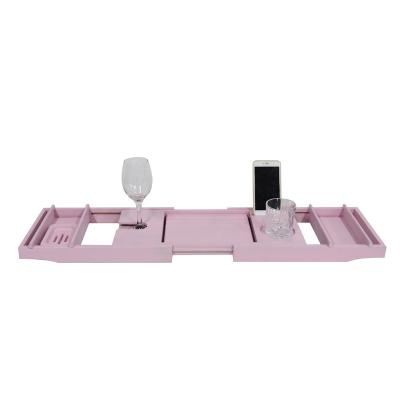 China Sustainable Luxury Pink Bamboo Tub Caddy Custom Bambus Shower Tray for sale