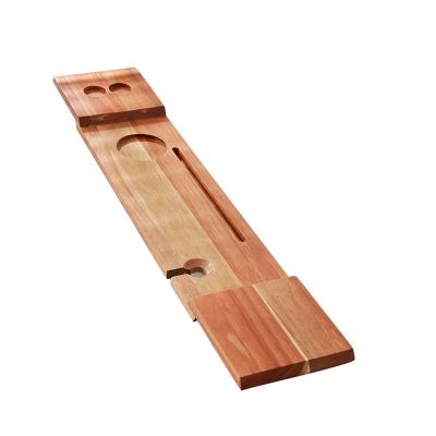 China Sustainable Natural Acacia Wooden Bathtub Holder Tray Wooden Shower Caddy Bath Tub Panel Trays for sale