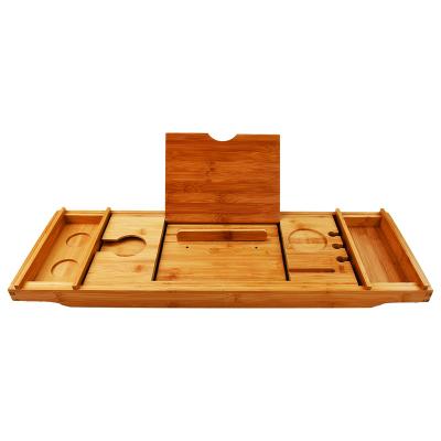 China Expandable Bathtub Tray Caddy Anti Slip Grips Top Selling Wooden Wooden Shower Bamboo With Adjustable Legs for sale