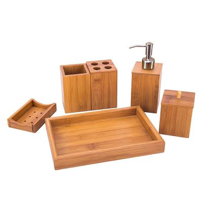 China Viable Eco-Friendly Natural Wood Bamboo Bathroom Accessory Set for sale