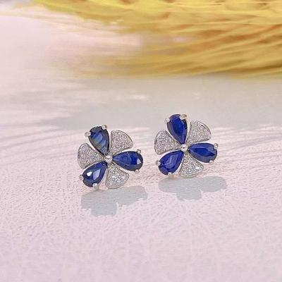 China TRENDY Fashion Hot Sale S925 Sterling Silver Sapphire Petal Flower Stud Earrings for sale