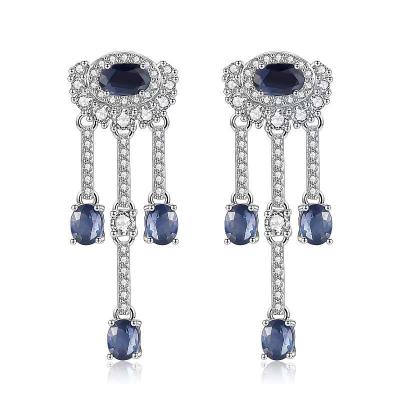 China Fashion Wholesale S925 Sterling Sapphire Pendant Earrings Gift TRENDY Silver High End Gemstone Stud Earrings for sale