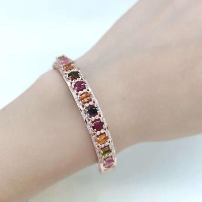 China Natural Gold TRENDY Colorful Metal Rose Tourmaline Charm Fashion Gem Bracelet Gift for sale