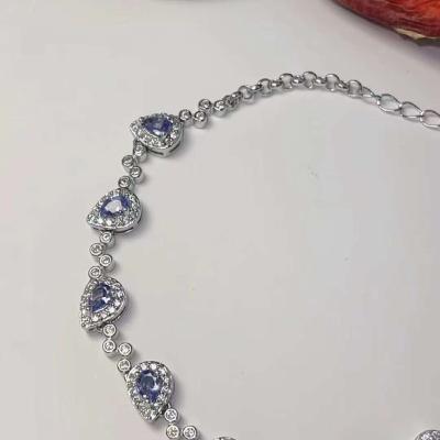 China Wholesale Custom CLASSIC Sterling Silver Stone Tanzanite Gemstone Hair Sparkle Drop Bracelet Women for sale