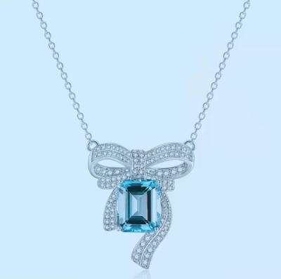 China TRENDY Gift Choice Sapphire S925 Arc Necklace Topaz Sterling Silver Pendant Set for sale