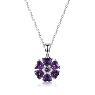 China Romantic Trendy Purple Crystal Petal Pendant Amethyst Pendant Sterling Silver Jewelry Gift Choice for sale