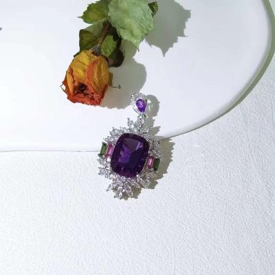 China FASHIONABLE Fine Jewelry S925 Sterling Silver Tourmaline Purple Jewelery Necklace Pendant Accessories For Women for sale