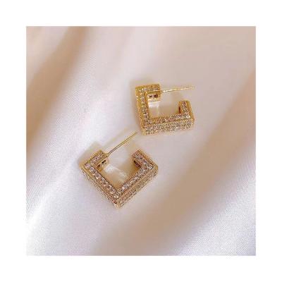 China New Style Wholesale Cheap Silver Square Zircon Micro-set Stud Earrings S925 Fashion Single Stud Earrings for sale