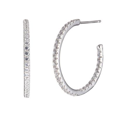 China Fashionable luxury big C earring new factory design silver zirconia factory supply women pave earring for sale