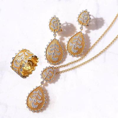 China Vintage Italian Weave Engraved Gold Brushed Craft Iris Set Yard Ruffle Lace Earrings Necklace Ring for sale