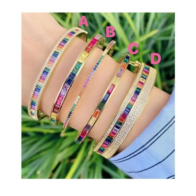 China Wholesale Cheap Colorful Gold Plated Rainbow Bracelet Unique Design 18K Gold Plated Cuff Bracelets For Women for sale