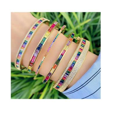 China Fashion New Factory Rectangle Open Adjustable Bangle Design Zircon Bangle Eco-friendly Plated Bangle For Women for sale