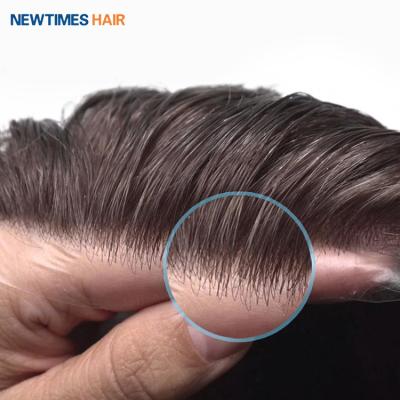 China New Time Ultra Thin Hair Skin 0.03 Natural PU Hairline Men Toupee Hairpiece Front Hair Correction Systems for sale