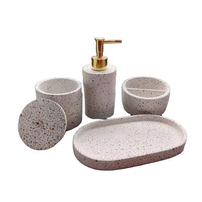 China Sustainable 4-Piece Bathroom Accessories Natural Concrete Bathroom Set With Colorful Terrazzo Effect for sale