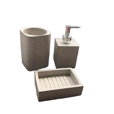 China Sustainable Sand Concrete Stone Luxury Modern 3pcs Bathroom Accessories Fashionable Sets for sale