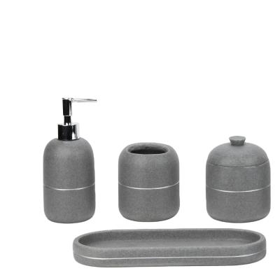 China Simple and Elegant Viable Gray Sandstone Effects Concrete Hotel Bathroom Set Toilet Bathroom Set for sale